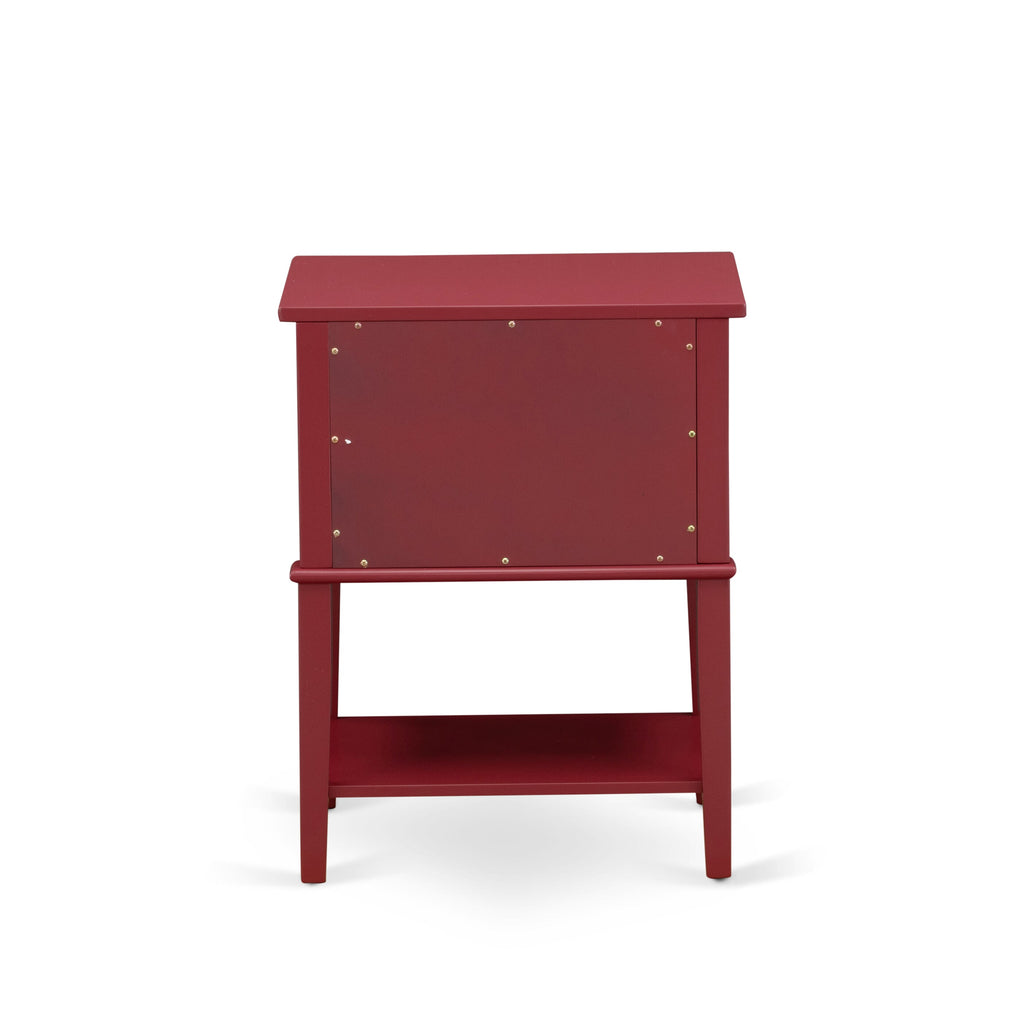 East West Furniture VL-13-ET Mid Century Modern End Table with 2 Wood Drawers for Bedroom, Stable and Sturdy Constructed - Burgundy Finish