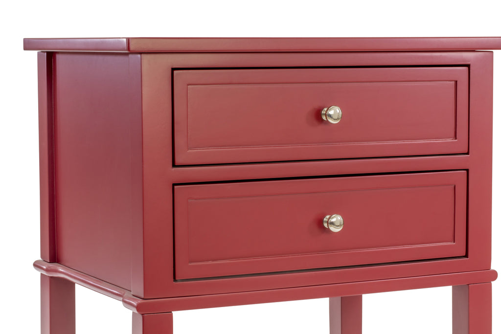 East West Furniture VL-13-ET Mid Century Modern End Table with 2 Wood Drawers for Bedroom, Stable and Sturdy Constructed - Burgundy Finish
