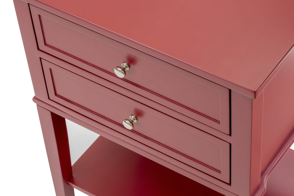 East West Furniture VL-13-ET Mid Century Modern End Table with 2 Wood Drawers for Bedroom, Stable and Sturdy Constructed - Burgundy Finish