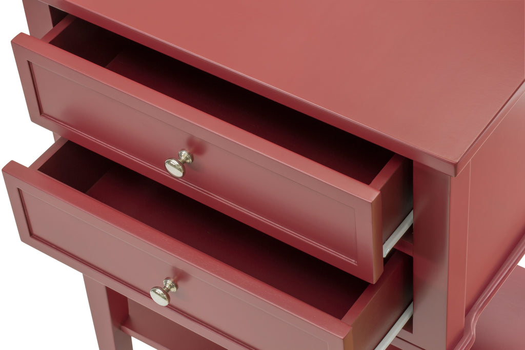East West Furniture VL-13-ET Mid Century Modern End Table with 2 Wood Drawers for Bedroom, Stable and Sturdy Constructed - Burgundy Finish