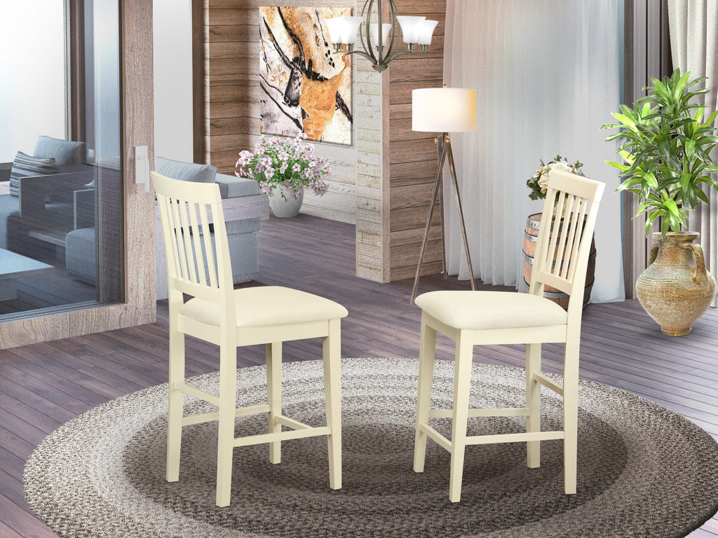 East West Furniture VNS-WHI-C Vernon Counter Height Stool - Linen Fabric Pub Height Wooden Chairs