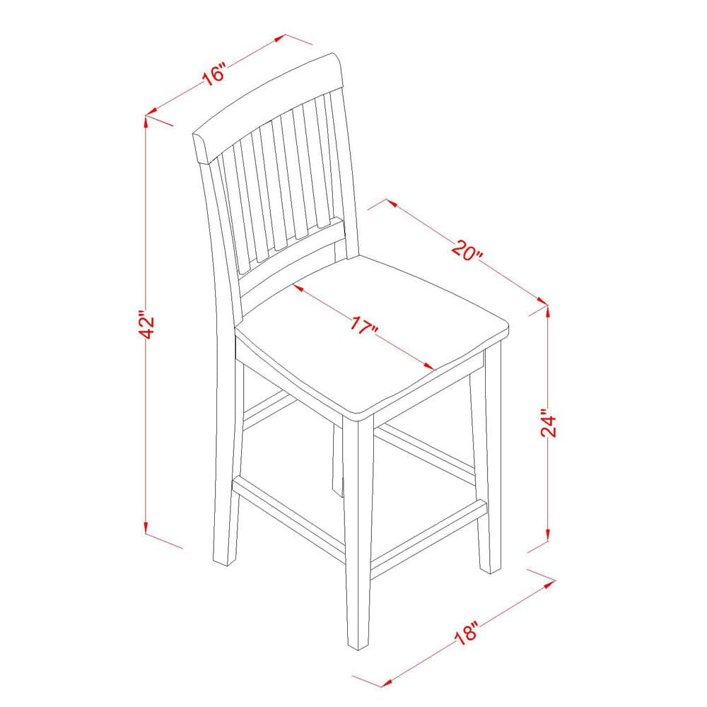 East West Furniture VNS-WHI-W Vernon Counter Height Bar Stool - Pub Height Wooden Chairs