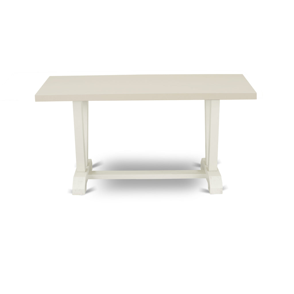 East West Furniture V026LA206-7 7-Piece Fashionable Dinette Set an Excellent Linen White Dining Room Table Top and 6 Excellent Linen Fabric Dining Room Chairs with Stylish Chair Back