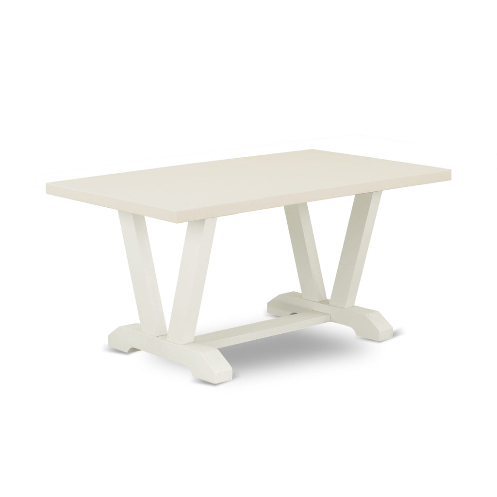 East West Furniture V026LA206-7 7-Piece Fashionable Dinette Set an Excellent Linen White Dining Room Table Top and 6 Excellent Linen Fabric Dining Room Chairs with Stylish Chair Back