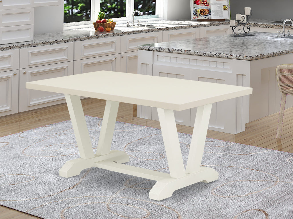 East West Furniture V026LA206-7 7-Piece Fashionable Dinette Set an Excellent Linen White Dining Room Table Top and 6 Excellent Linen Fabric Dining Room Chairs with Stylish Chair Back