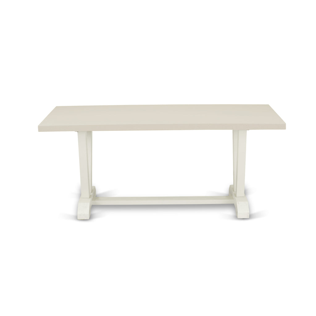 VT027 V-Style 40x72 Rectangular Solid Wood Dining Table - Wirebrushed Linen White Color