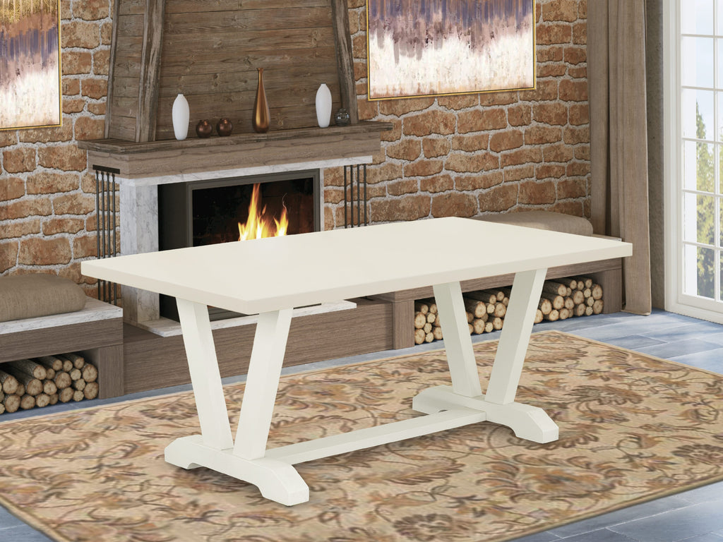 VT027 V-Style 40x72 Rectangular Solid Wood Dining Table - Wirebrushed Linen White Color