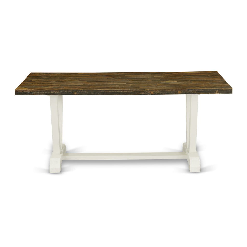 VT077 V-Style 40x72 Rectangular Solid Wood Dining Table - Wirebrushed Linen White & Distressed Jacobean Color