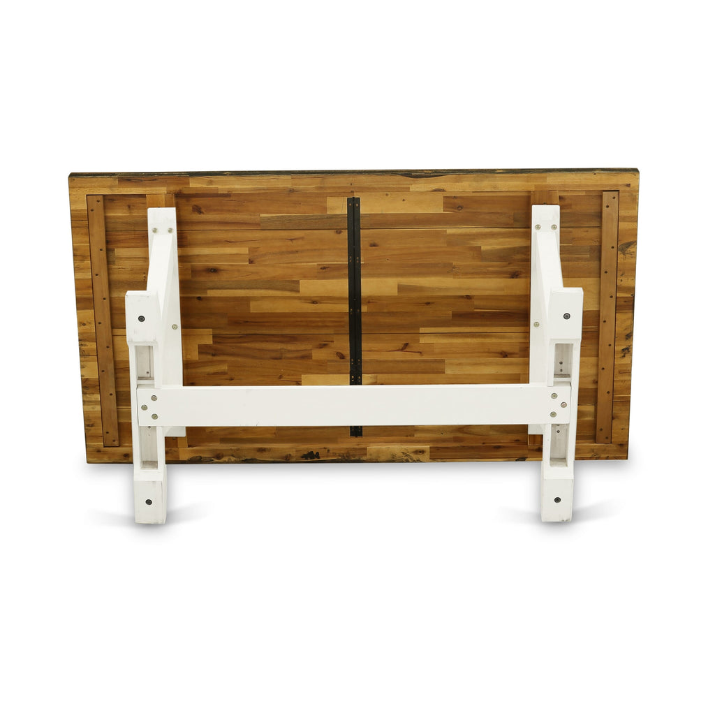 VT077 V-Style 40x72 Rectangular Solid Wood Dining Table - Wirebrushed Linen White & Distressed Jacobean Color