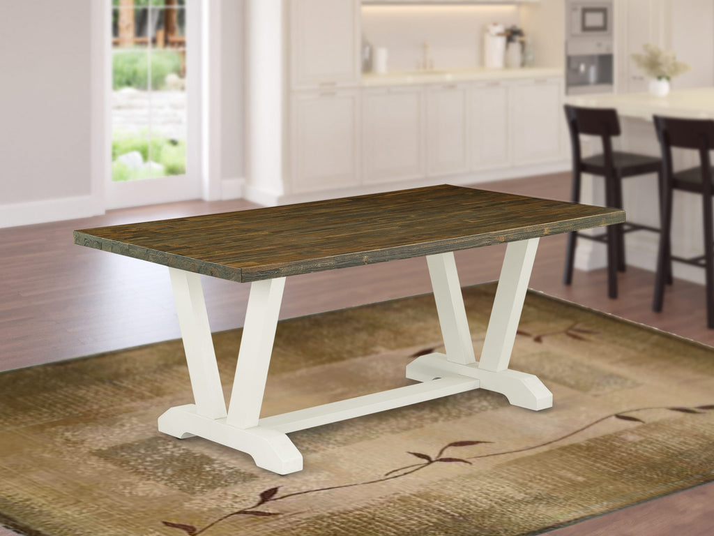 VT077 V-Style 40x72 Rectangular Solid Wood Dining Table - Wirebrushed Linen White & Distressed Jacobean Color