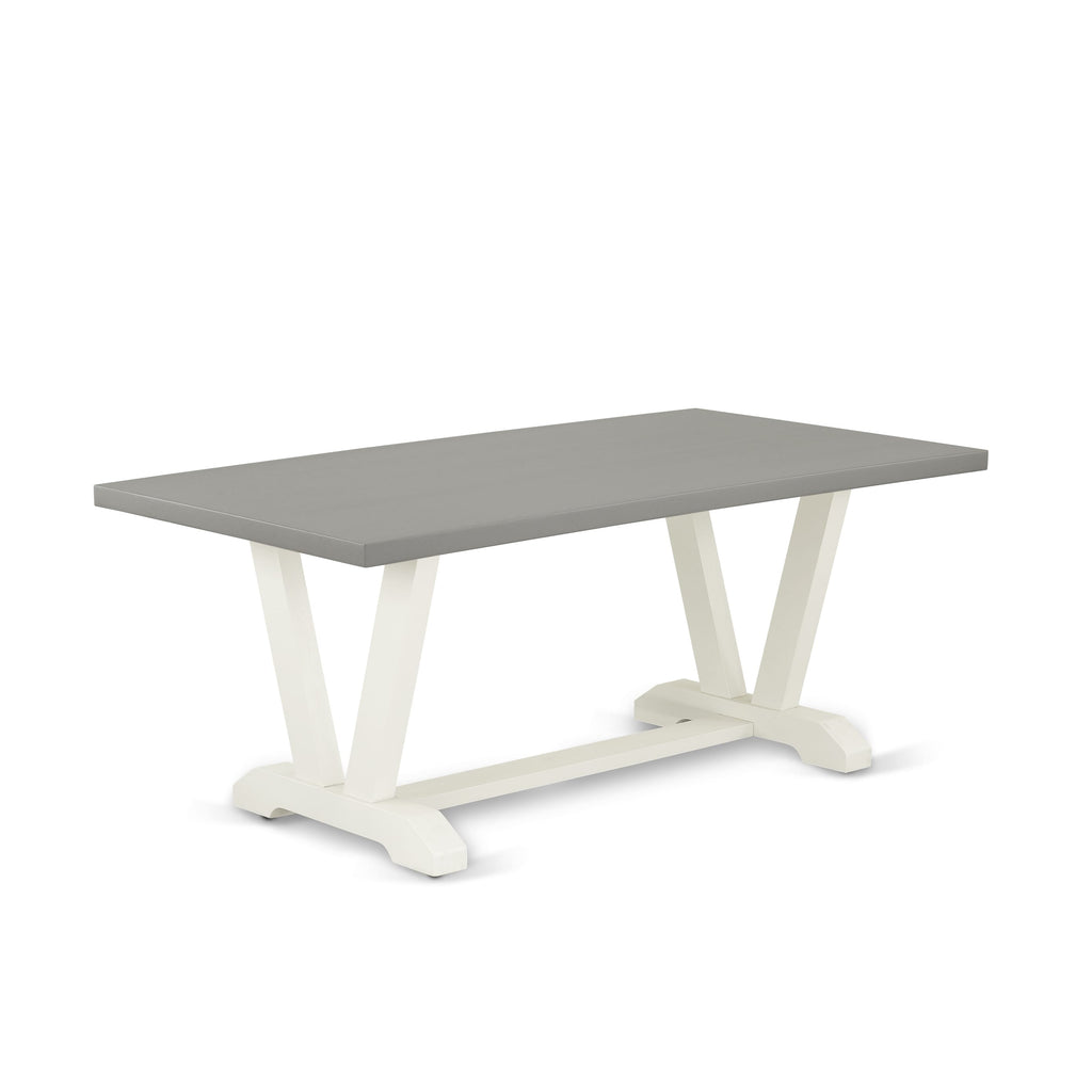VT097 V-Style 40x72 Rectangular Solid Wood Dining Table - Wirebrushed Linen White & Cement Color