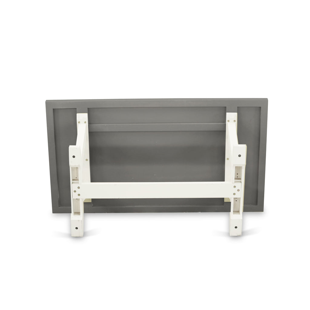 VT097 V-Style 40x72 Rectangular Solid Wood Dining Table - Wirebrushed Linen White & Cement Color