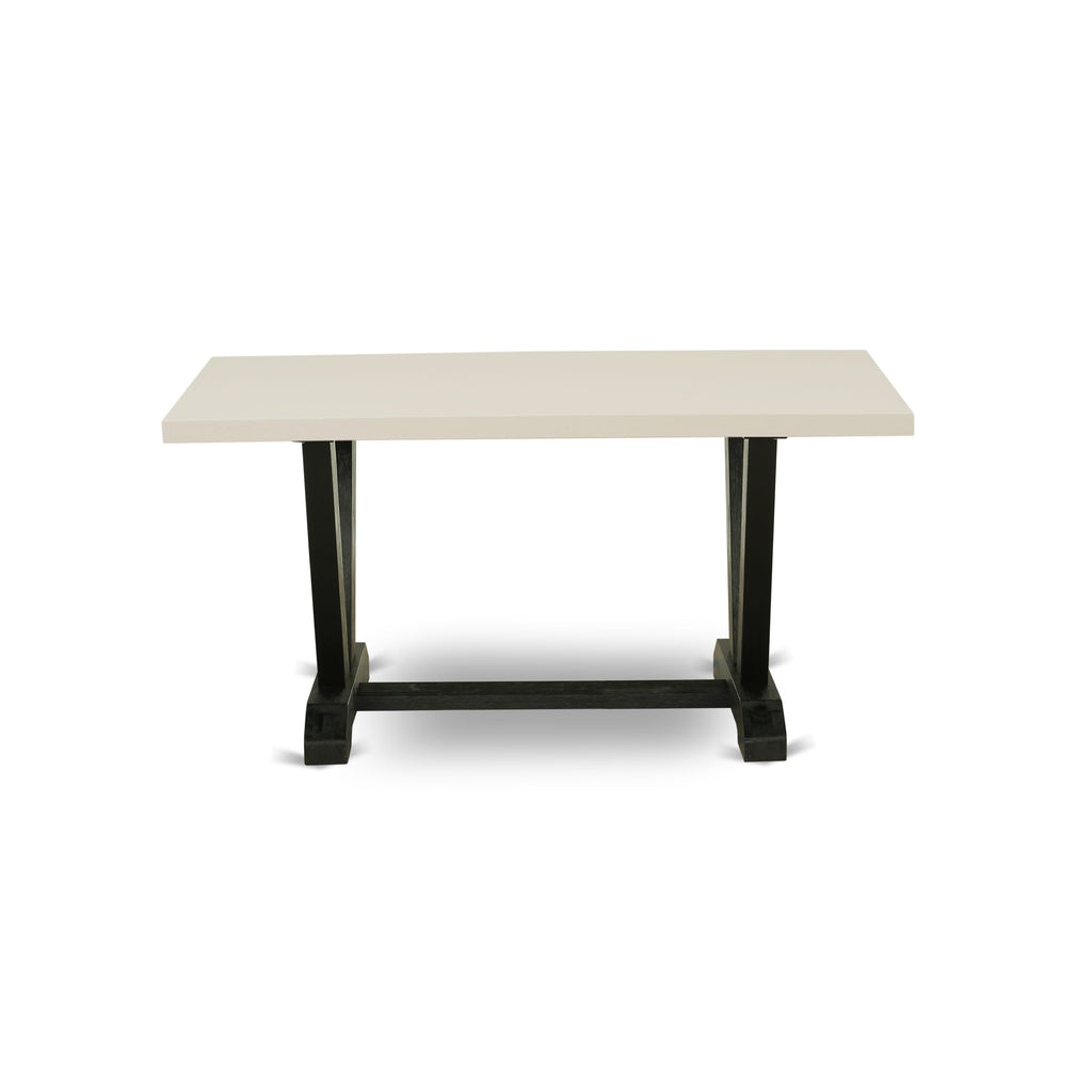 East West Furniture V626LA147-7 7-Piece Amazing Dining Table Set a Great Linen White Kitchen Rectangular Table Top and 6 Stunning Linen Fabric Dining Chairs with Stylish Chair Back