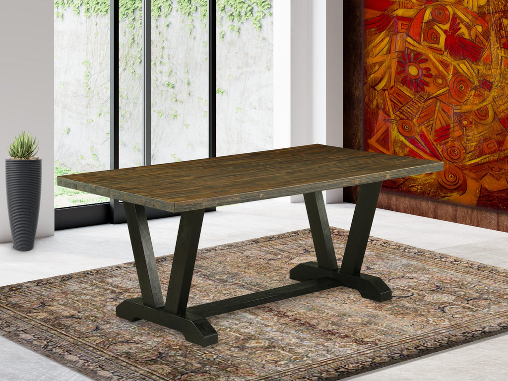 East West Furniture VT677 V-Style Mid-Century Modern Dining Table - a Rectangle Solid Wood Table Top with Stylish Legs