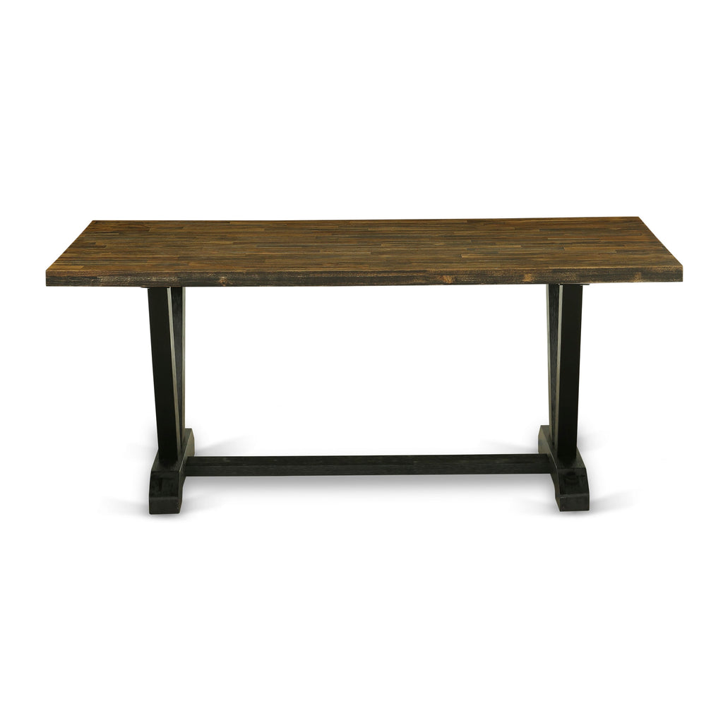 East West Furniture VT677 V-Style Mid-Century Modern Dining Table - a Rectangle Solid Wood Table Top with Stylish Legs