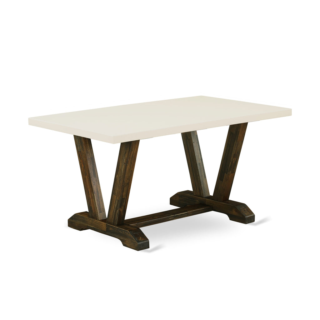 East West Furniture V726MZ716-5 5 Piece Dinette Set for 4 Includes a Rectangle Dining Table with V-Legs and 4 Dark Khaki Linen Fabric Parson Dining Room Chairs, 36x60 Inch, Multi-Color