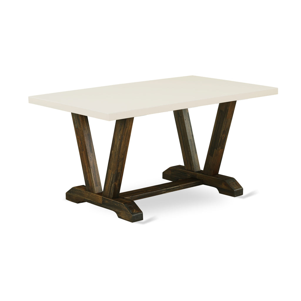 East West Furniture V726MZ716-5 5 Piece Dinette Set for 4 Includes a Rectangle Dining Table with V-Legs and 4 Dark Khaki Linen Fabric Parson Dining Room Chairs, 36x60 Inch, Multi-Color
