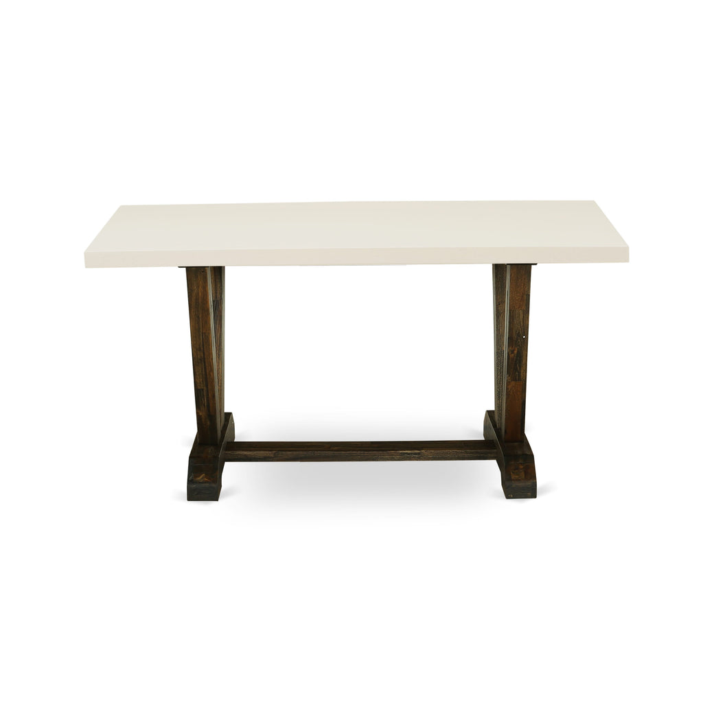 East West Furniture V726MZ716-5 5 Piece Dinette Set for 4 Includes a Rectangle Dining Table with V-Legs and 4 Dark Khaki Linen Fabric Parson Dining Room Chairs, 36x60 Inch, Multi-Color
