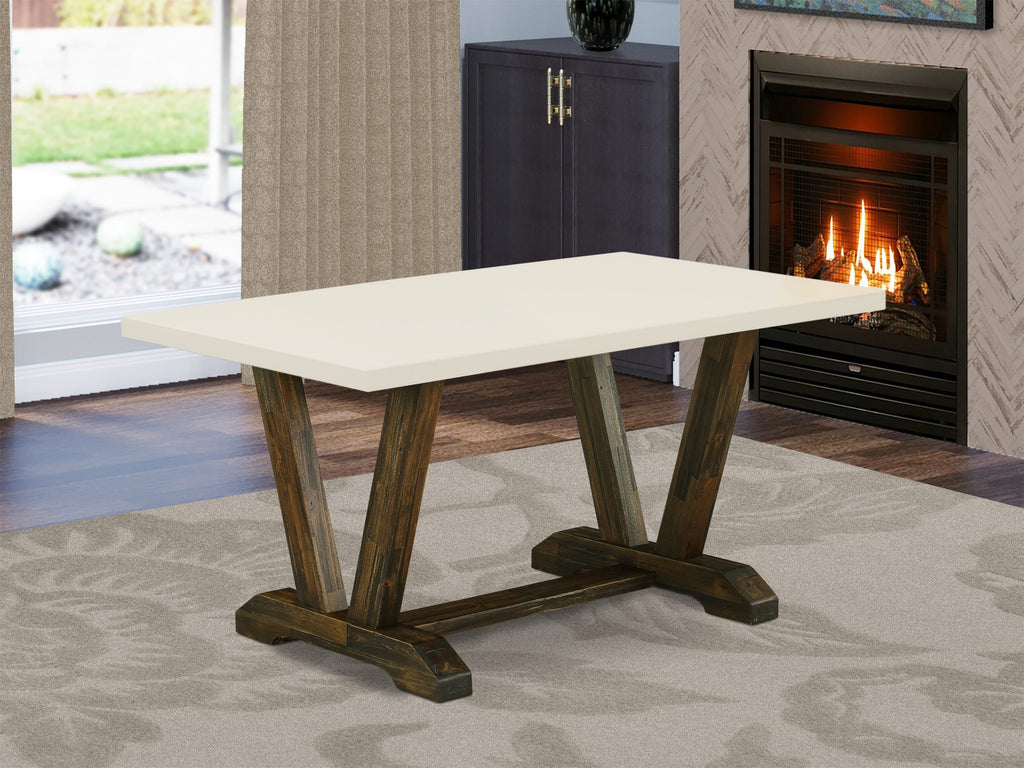 East West Furniture V726MZ716-5 5 Piece Dinette Set for 4 Includes a Rectangle Dining Table with V-Legs and 4 Dark Khaki Linen Fabric Parson Dining Room Chairs, 36x60 Inch, Multi-Color