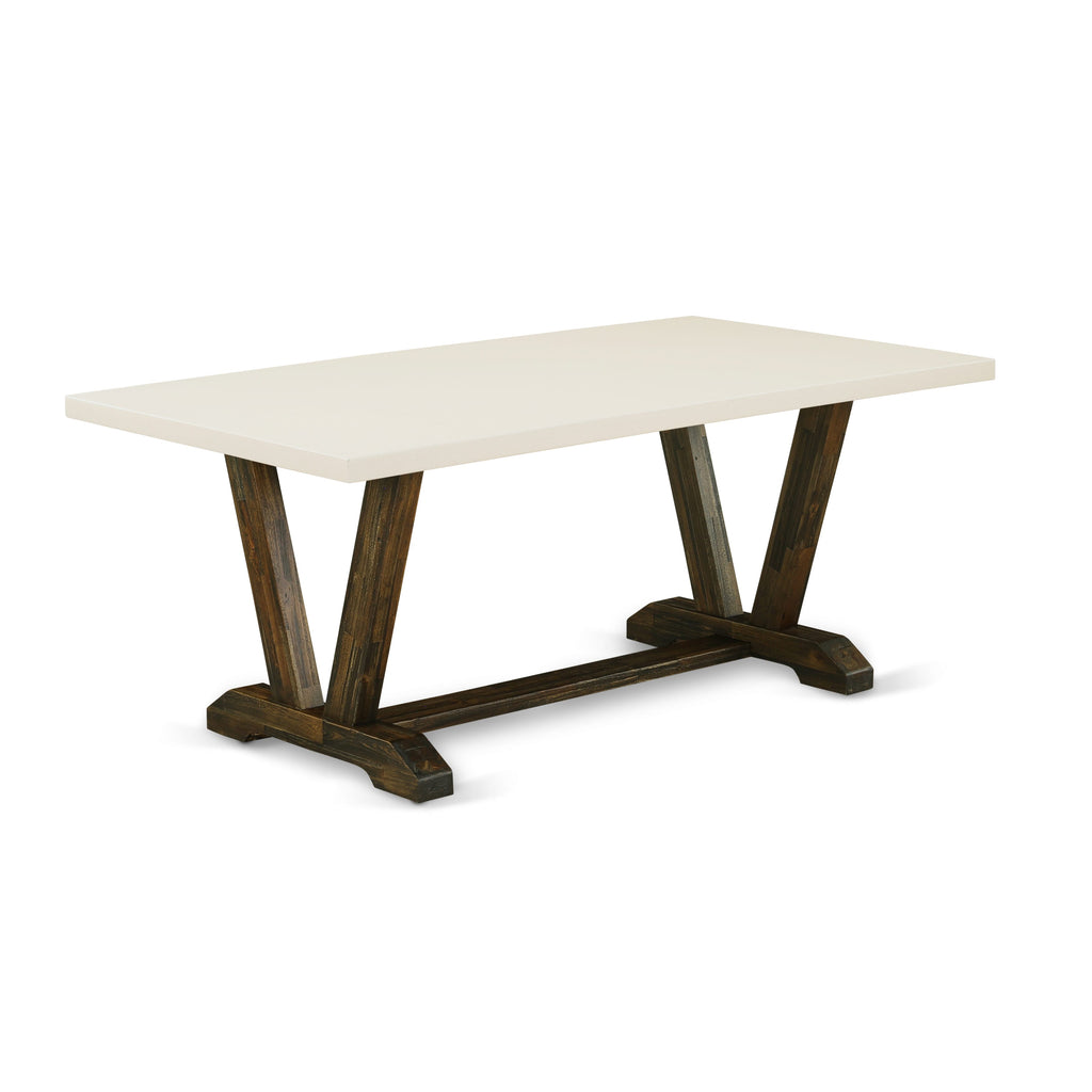 East West Furniture V727AB747-7 7 Piece Modern Dining Table Set Consist of a Rectangle Wooden Table with V-Legs and 6 Light Sable Linen Fabric Parson Dining Chairs