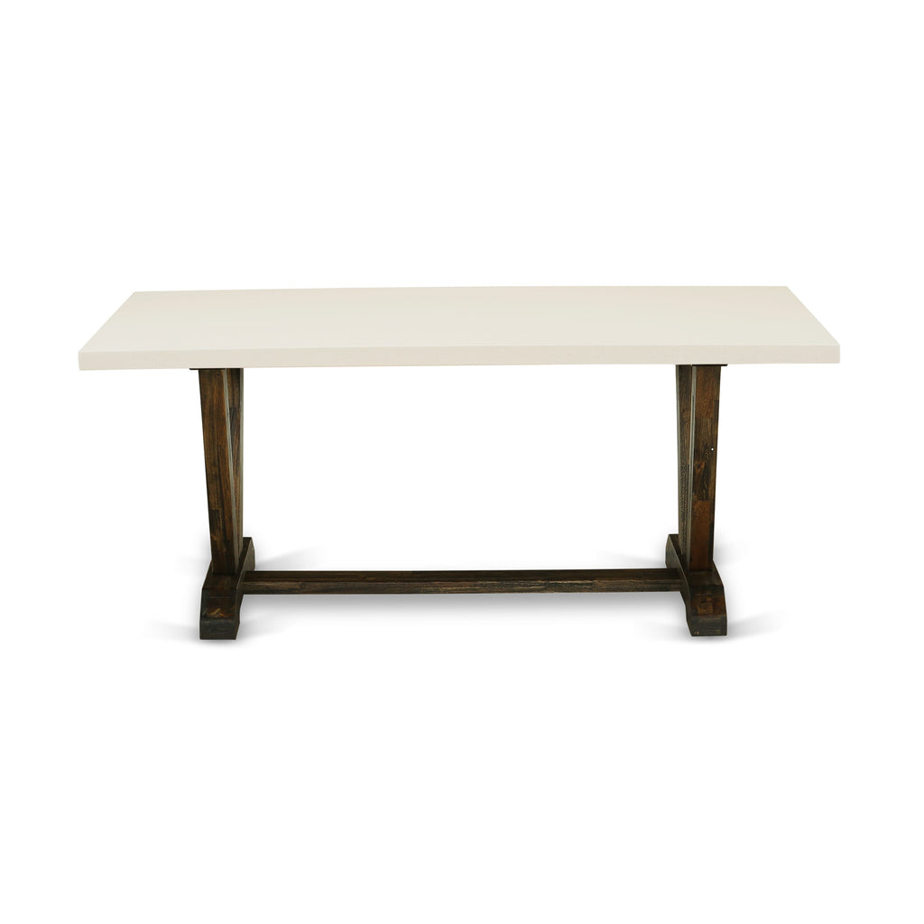 East West Furniture V727AB747-7 7 Piece Modern Dining Table Set Consist of a Rectangle Wooden Table with V-Legs and 6 Light Sable Linen Fabric Parson Dining Chairs
