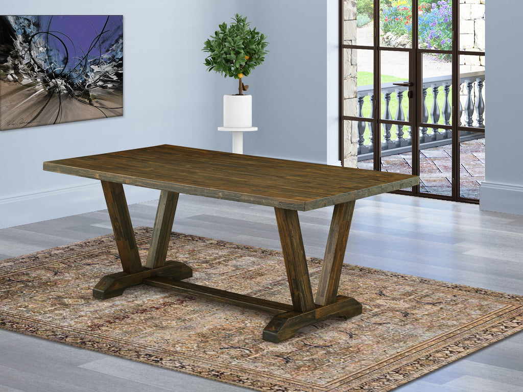 East West Furniture VT777 V-Style Dining Room Table - a Rectangle Solid Wood Table Top with Stylish Legs