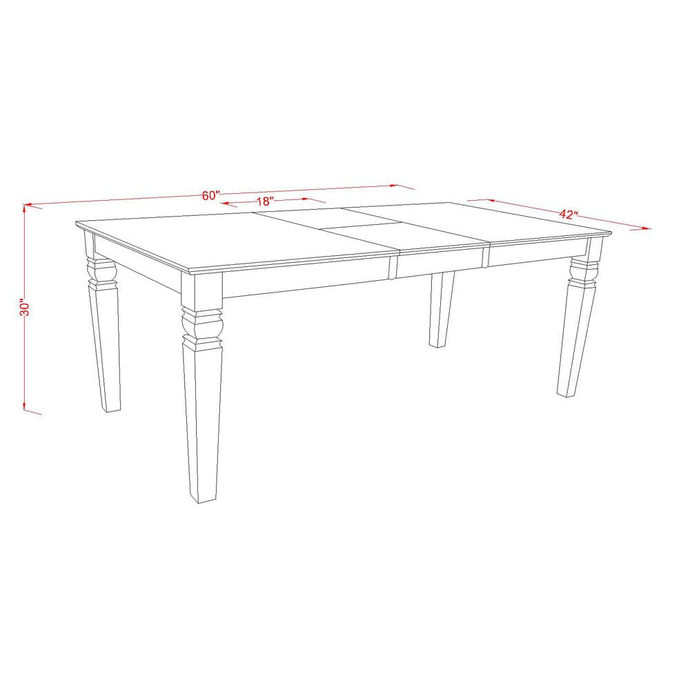 WET-BLK-T Weston 42x60 Rectangular Dining Table with 18 Butterfly Leaf - Black Color