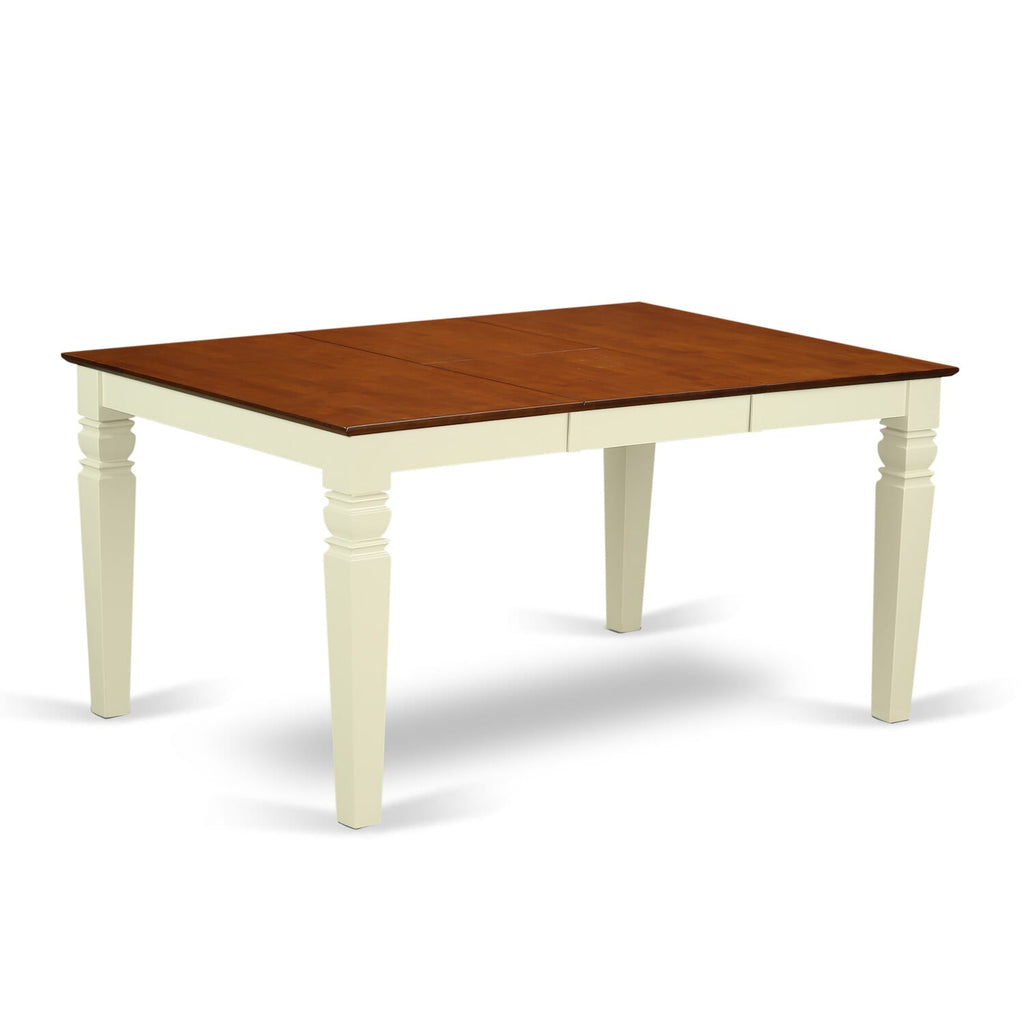 WET-BMK-T Weston 42x60 Rectangular Dining Table with 18 Butterfly Leaf - Buttermilk & Cherry Color