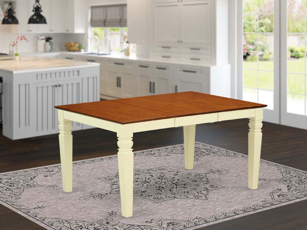 WET-BMK-T Weston 42x60 Rectangular Dining Table with 18 Butterfly Leaf - Buttermilk & Cherry Color