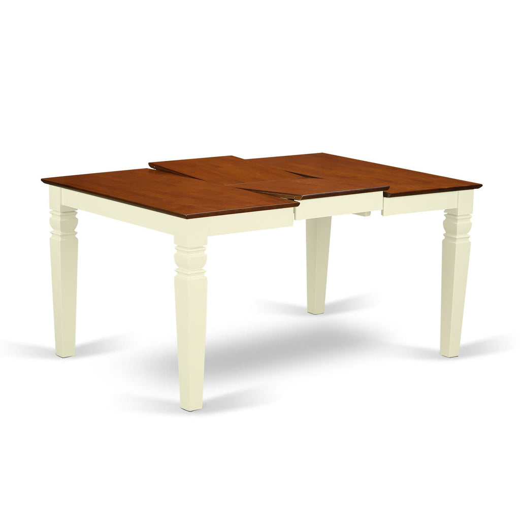 WET-BMK-T Weston 42x60 Rectangular Dining Table with 18 Butterfly Leaf - Buttermilk & Cherry Color