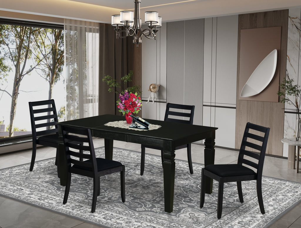 East West Furniture WEX15-BLK-24 -5 Piece Dining Set Includes a Rectangular Kitchen Table with Black Tabletop and 4 Stackable Linen Fabric Chairs, Black