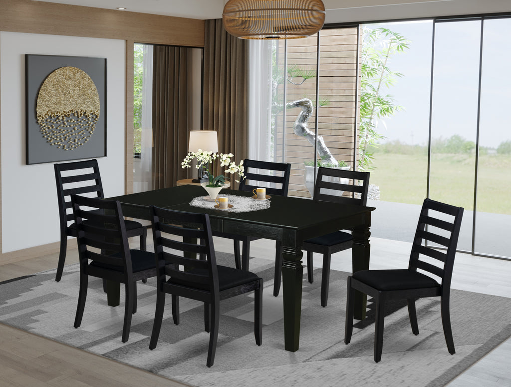 East West Furniture WEX17-BLK-24 -7 Piece Dining Set Includes a Rectangular Kitchen Table with Black Tabletop and 6 Stackable Linen Fabric Chairs, Black