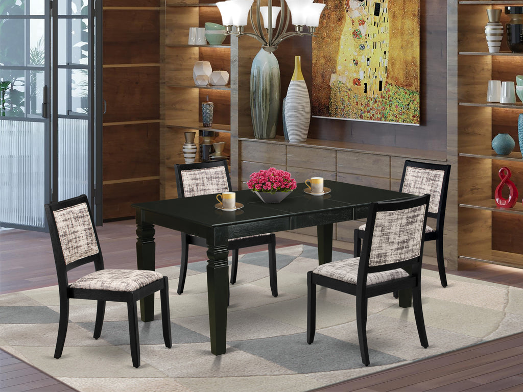 East West Furniture WEX25-BLK-30 -5 Piece Dining Set Includes a Rectangular Kitchen Table with Black Tabletop and 4 Stackable Faux Leather Chairs, Black