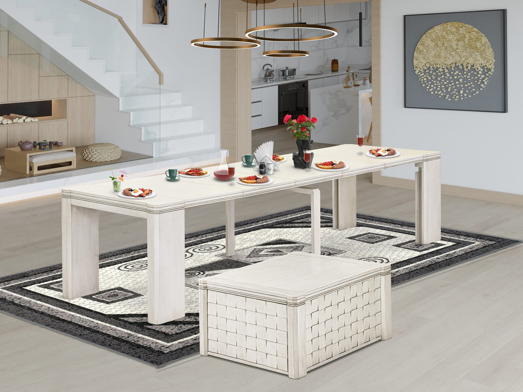 Luxe by East West Furniture X0000-0CW-00 - 2 Pieces Dining Set Includes 1 Extendable Kitchen Table and 1 Coffee Table, Antique White.