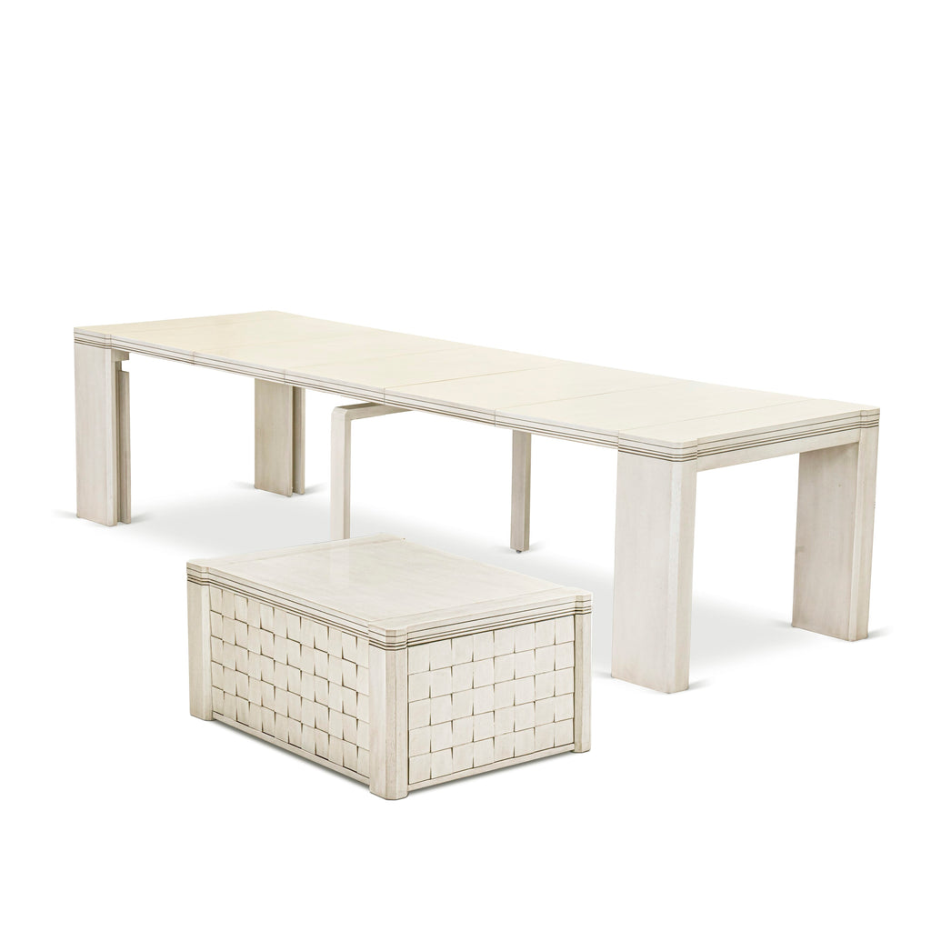Luxe by East West Furniture X0000-0CW-00 - 2 Pieces Dining Set Includes 1 Extendable Kitchen Table and 1 Coffee Table, Antique White.