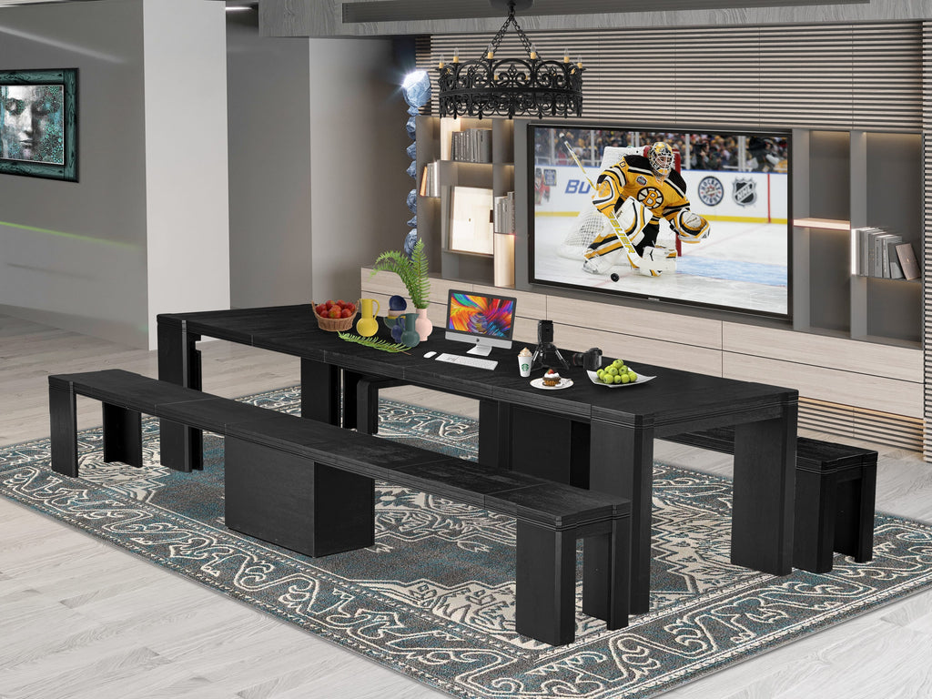 Luxe by East West Furniture X0000-206-00 - 3 Pieces Dining Set Includes 1 Extendable Kitchen Table and 2 Modern Benches, Wire Brushed Black.