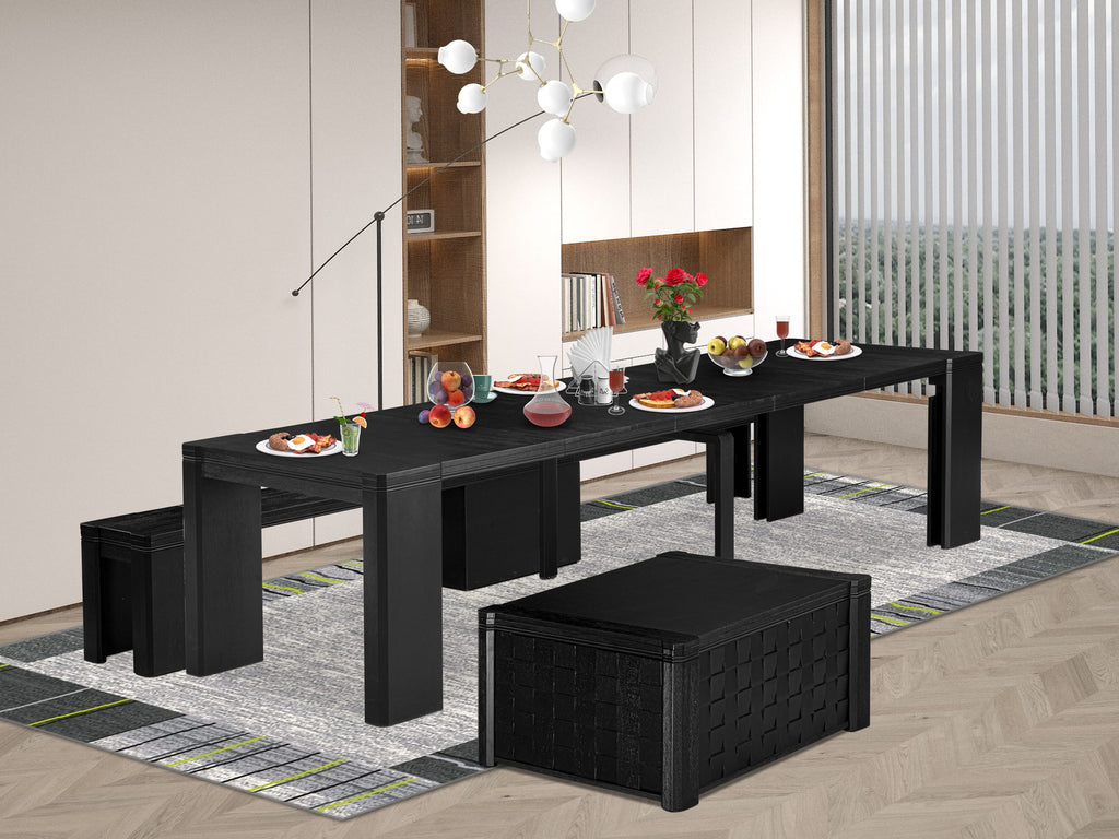 Luxe by East West Furniture - X0000-BC6-00 - 2-piece kitchen table set includes a wire brushed black breakfast table and an antique white wooden bench with a coffee table