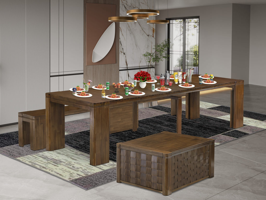 Luxe East West Furniture X0000-BC8-00 3-piece Modern Dining Table Set of a consists Rectangular Kitchen Table, Coffee table, and Dining bench with an Antique Walnut.