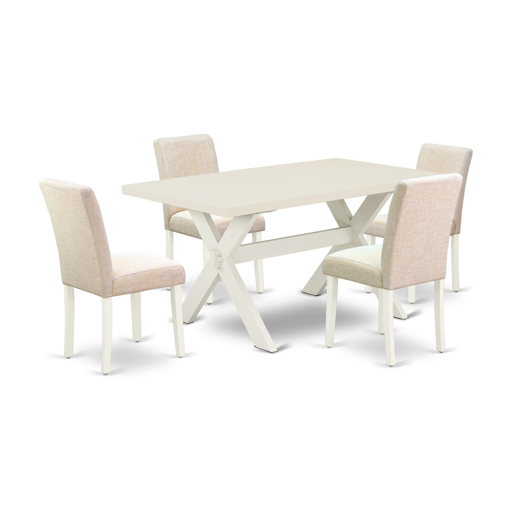 East West Furniture 5-Pc Rectangular Dining Table Set Included 4 Parson Dining chairs Upholstered Seat and Stylish Chair Back and Rectangular Kitchen Table with Linen White rectangular Table Top - Linen White Finish