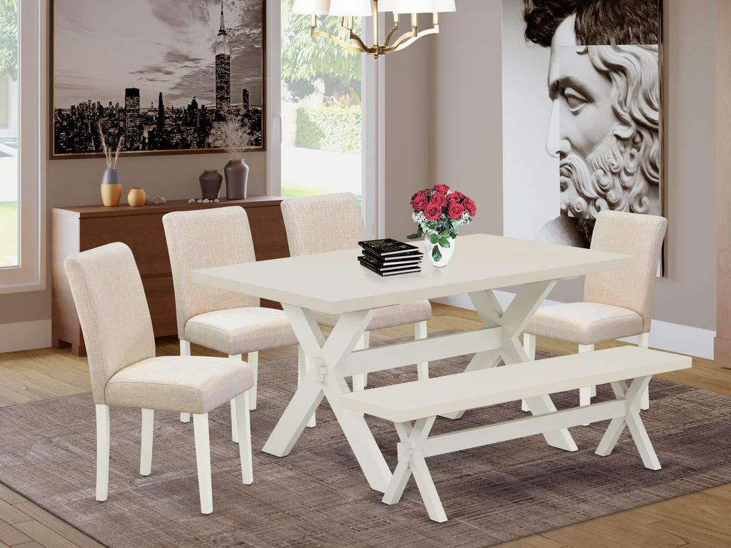 East West Furniture 6-Piece Dinette Table Set-Light Beige Linen Fabric Seat and Stylish Chair Back Kitchen chairs