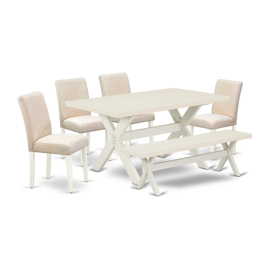 East West Furniture 6-Piece Dinette Table Set-Light Beige Linen Fabric Seat and Stylish Chair Back Kitchen chairs