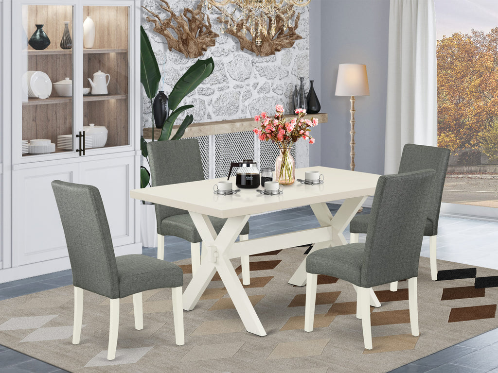 East West Furniture X026DR207-5 5 Piece Dining Room Furniture Set Includes a Rectangle Dining Table with X-Legs and 4 Gray Linen Fabric Parsons Chairs, 36x60 Inch, Multi-Color