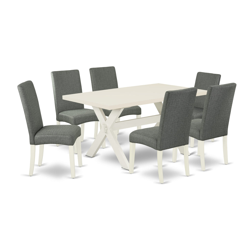 East West Furniture X026DR207-7 7 Piece Modern Dining Table Set Consist of a Rectangle Dining Room Table with X-Legs and 6 Gray Linen Fabric Upholstered Chairs, 36x60 Inch, Multi-Color
