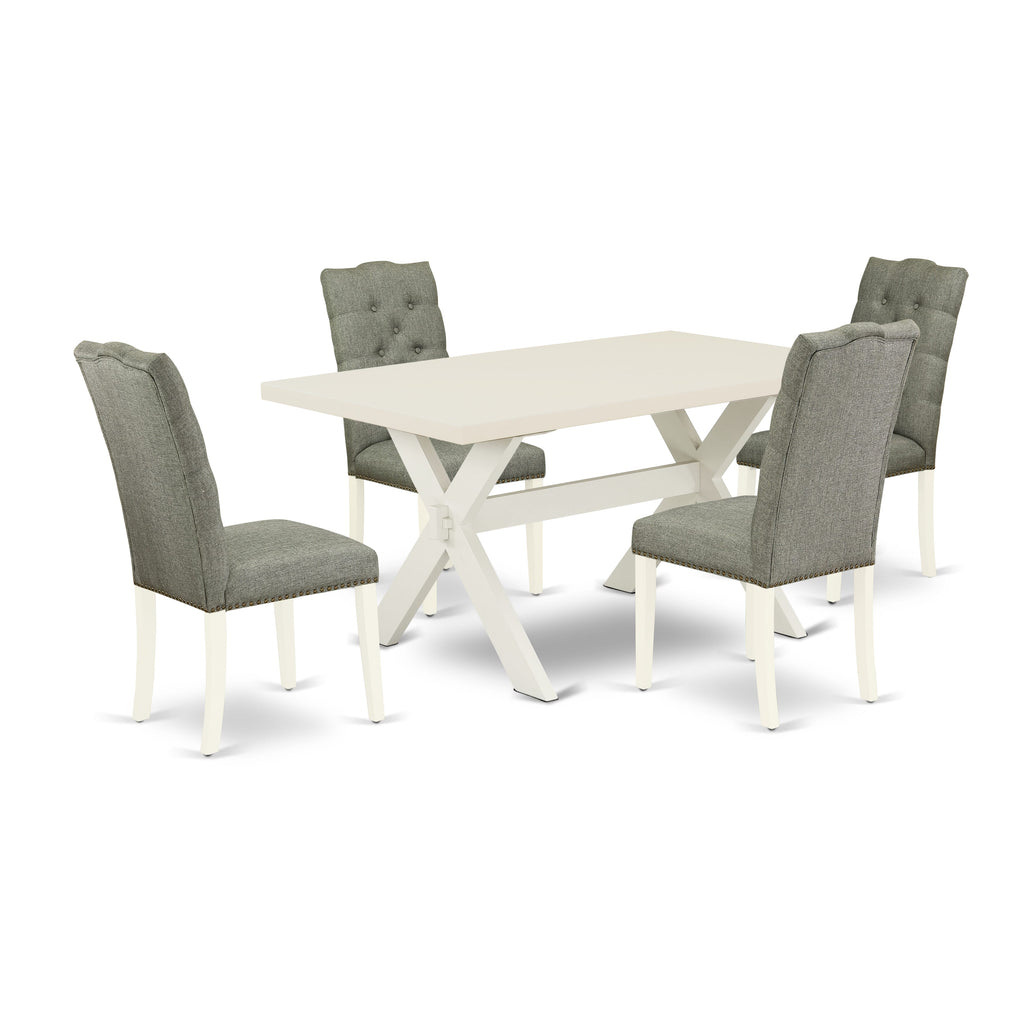 East West Furniture X026EL207-5 5 Piece Dining Set Includes a Rectangle Dining Room Table with X-Legs and 4 Gray Linen Fabric Upholstered Chairs, 36x60 Inch, Multi-Color