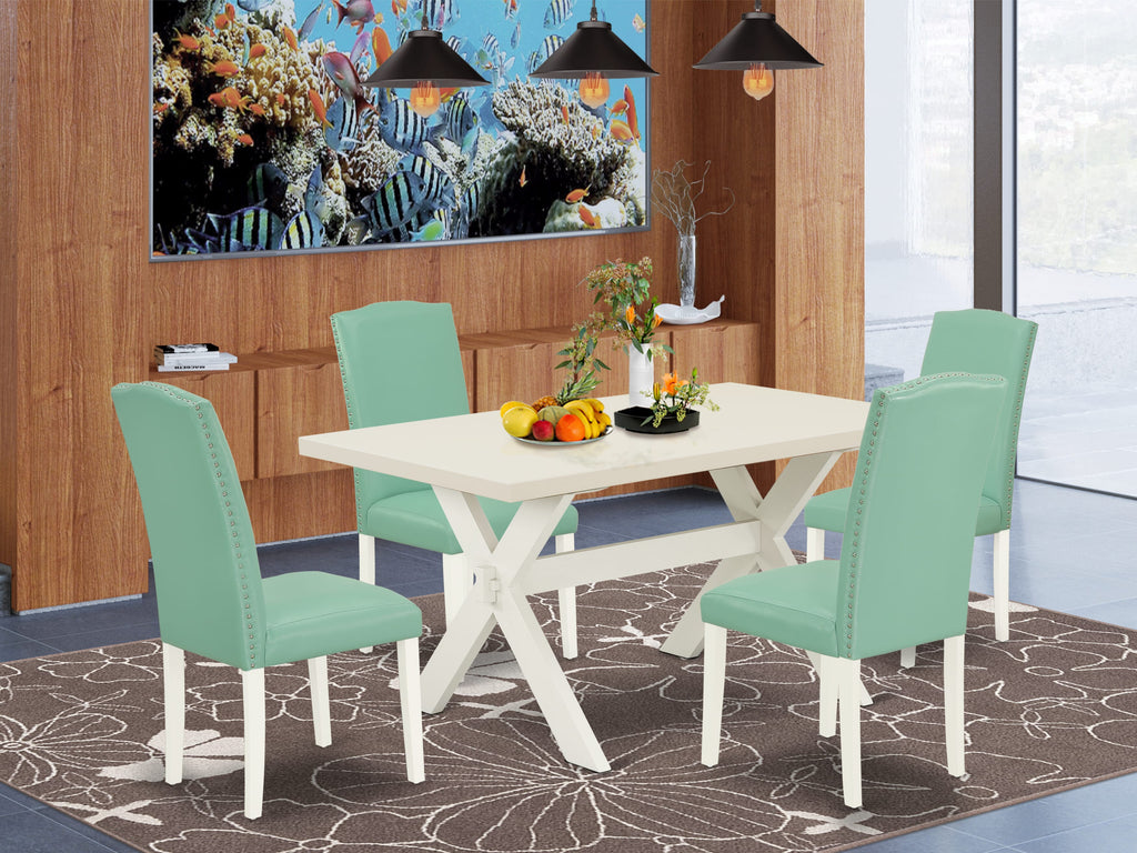 East West Furniture X026EN257-5 5 Piece Kitchen Table Set for 4 Includes a Rectangle Dining Room Table with X-Legs and 4 Pond Faux Leather Parsons Dining Chairs, 36x60 Inch, Multi-Color