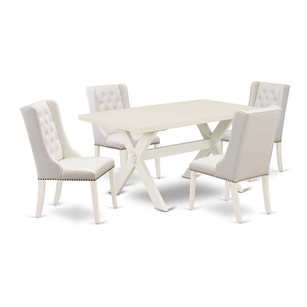 East West Furniture X026FO244-5 5 Piece Dining Set Includes a Rectangle Dining Room Table with X-Legs and 4 Light grey Faux Leather Upholstered Chairs