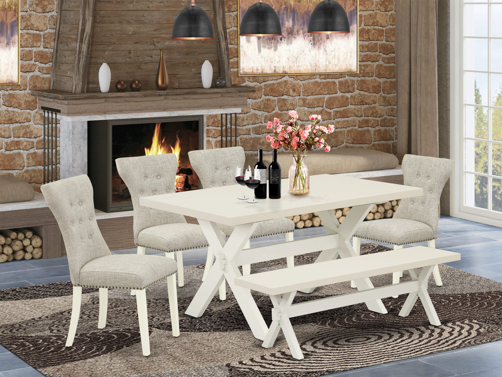 East West Furniture 6-Piece Kitchen Dinette Set-Doeskin Linen Fabric Seat and Button Tufted Chair Back Parson Dining room chairs
