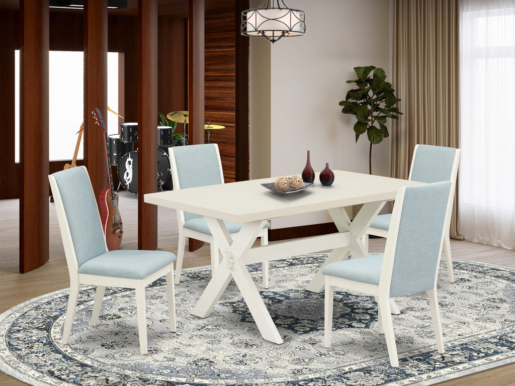 East West Furniture X026LA015-5 5Pc Dining Table set Contains a Wood Dining Table and 4 Parsons Dining Chairs with Baby Blue Color Linen Fabric