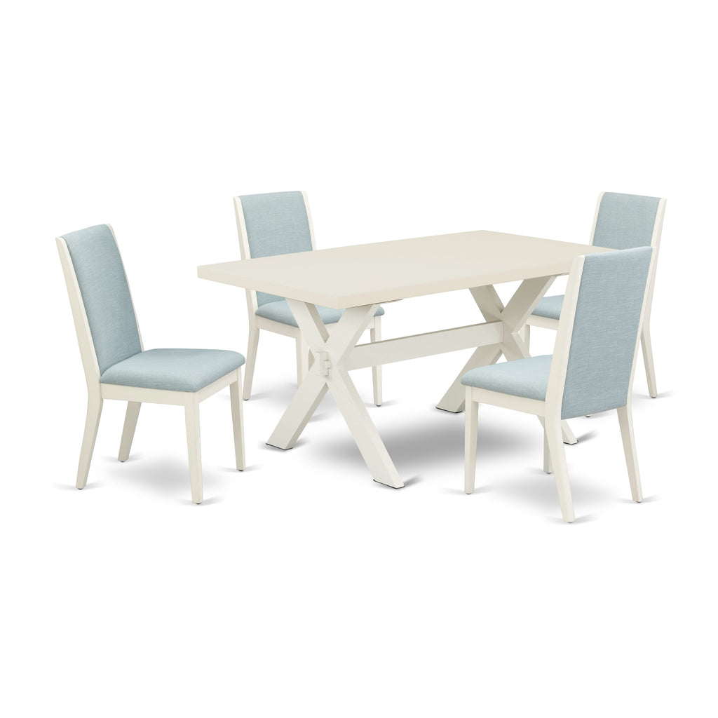 East West Furniture X026LA015-5 5Pc Dining Table set Contains a Wood Dining Table and 4 Parsons Dining Chairs with Baby Blue Color Linen Fabric