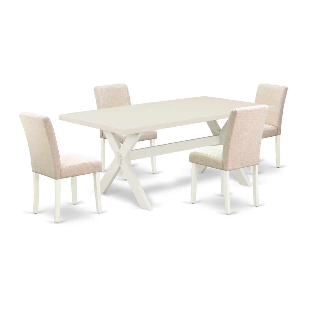 East West Furniture X027AB202-5 5 Piece Dining Room Furniture Set Includes a Rectangle Dining Table with X-Legs and 4 Light Beige Linen Fabric Upholstered Chairs